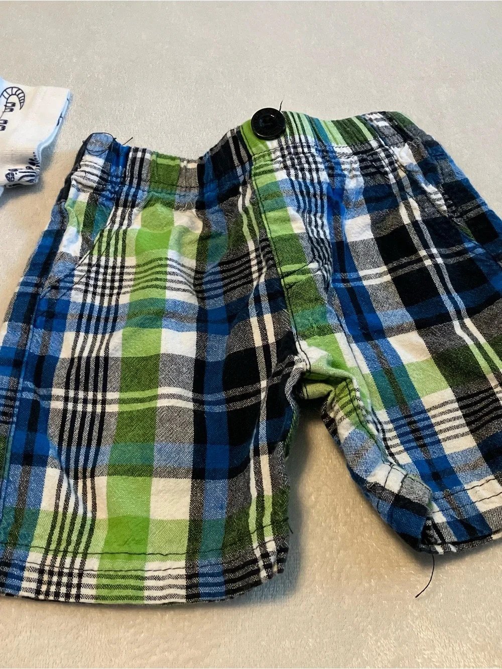 Baby Onesie & Plaid Shorts Set - Panda, Dinosaur, Blue & Green Shorts